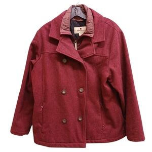 Woolrich Maroon Grey Stripe Double Layer Wool Peacoat Size Large